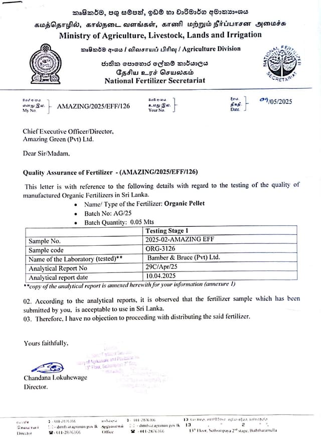 Quality Assurance Certificate – Bureau Veritas Consumer Products Lanka
